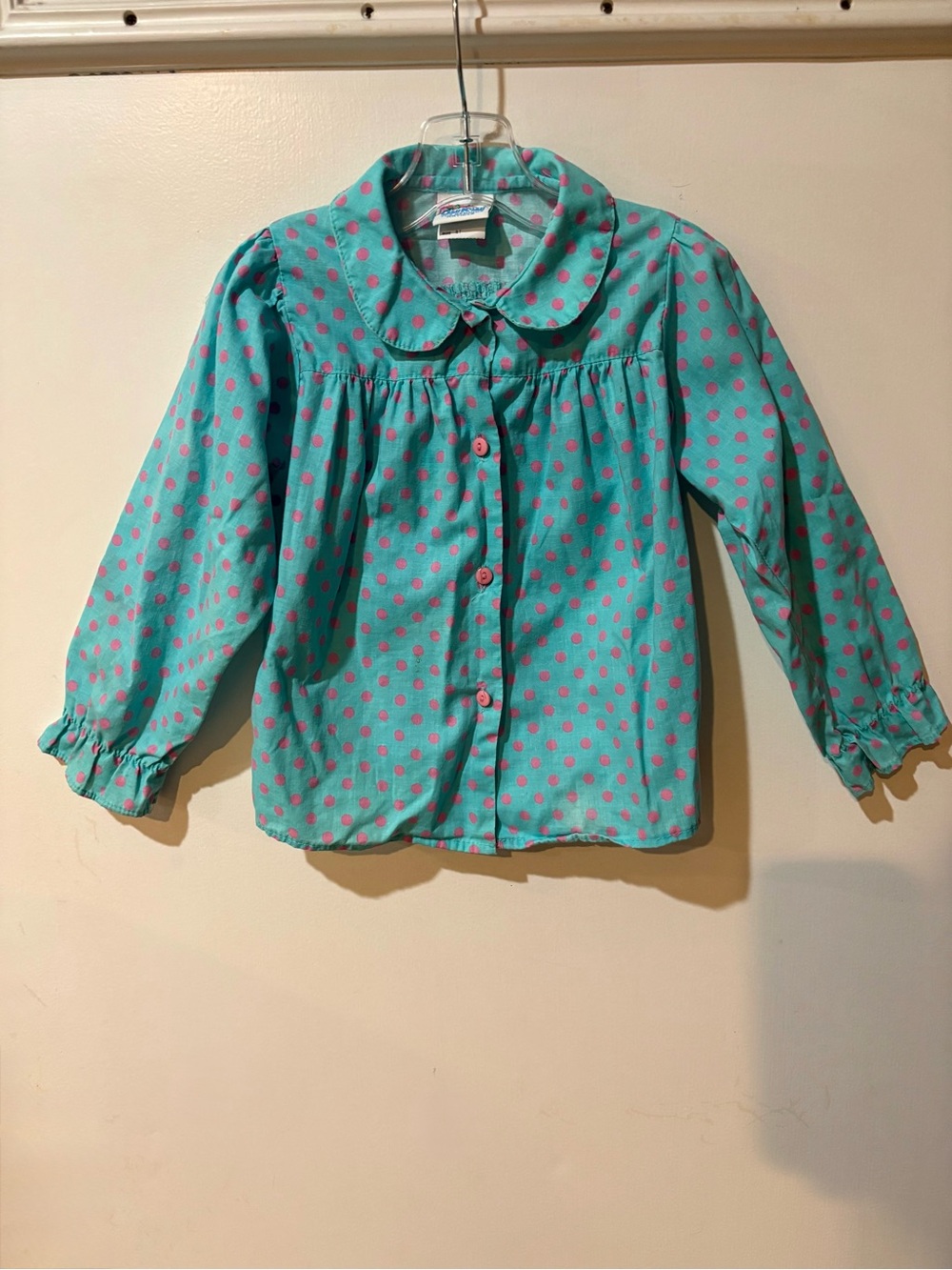OshKosh B'gosh Teal Long-Sleeve Shirt with Pink Polka Dots